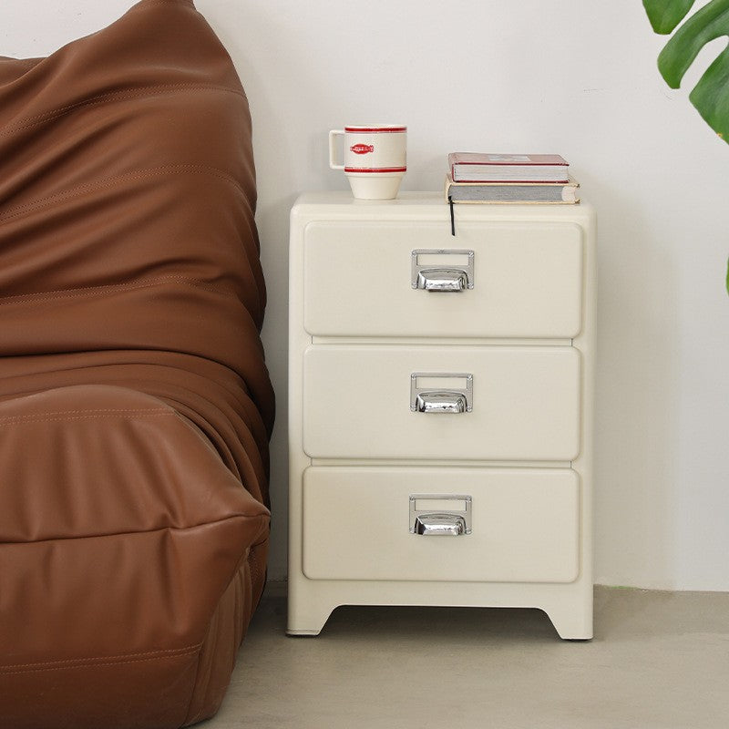 Traditional Japanese Iron Rectangular Nightstand With 3 Drawers For Bedroom & Living Room