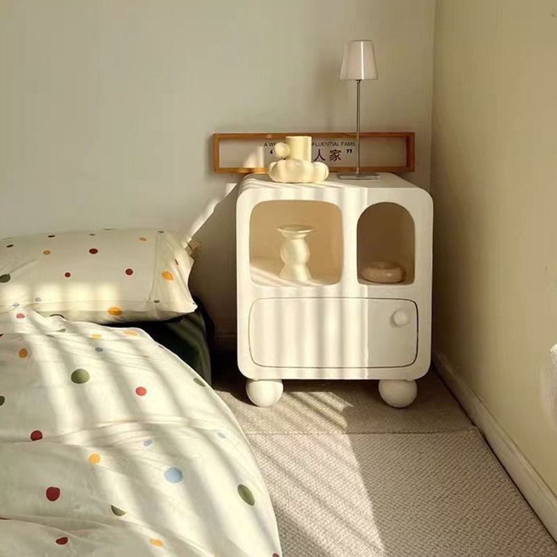 Contemporary Nordic E1 Board Square Nightstand With 1-Drawer For Bedroom & Living Room