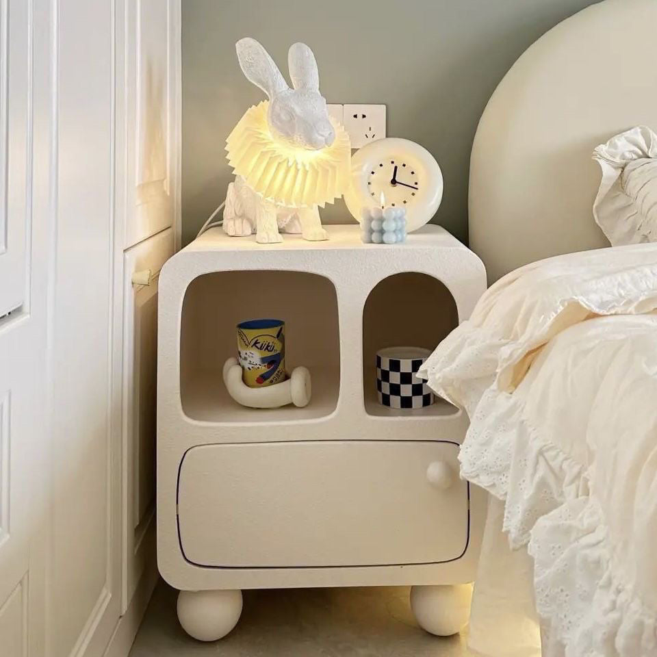 Contemporary Nordic E1 Board Square Nightstand With 1-Drawer For Bedroom & Living Room