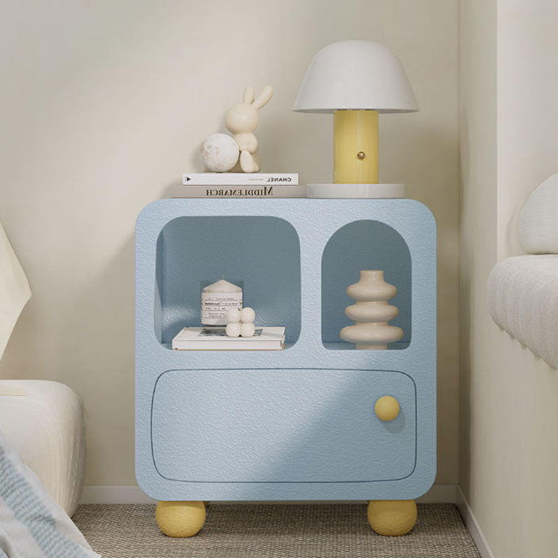 Contemporary Nordic E1 Board Square Nightstand With 1-Drawer For Bedroom & Living Room