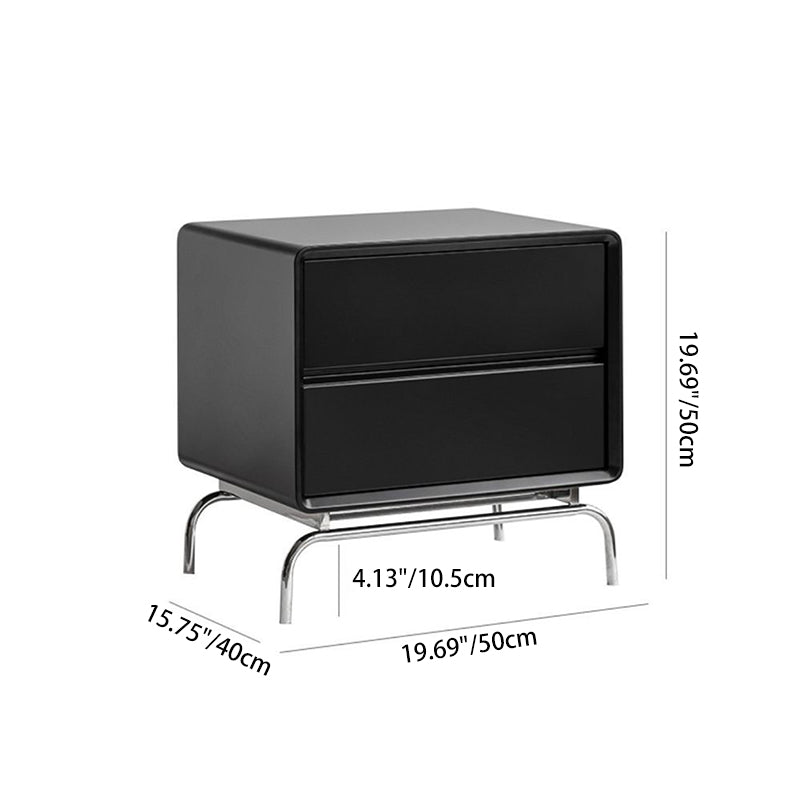 Contemporary Nordic Wood & Stainless Steel Rectangular Nightstand With 2 Drawers For Bedroom & Living Room