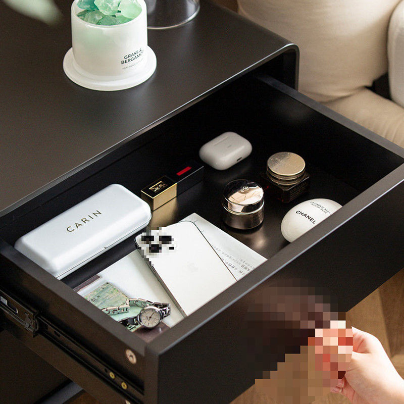 Contemporary Nordic Wood & Stainless Steel Rectangular Nightstand With 2 Drawers For Bedroom & Living Room