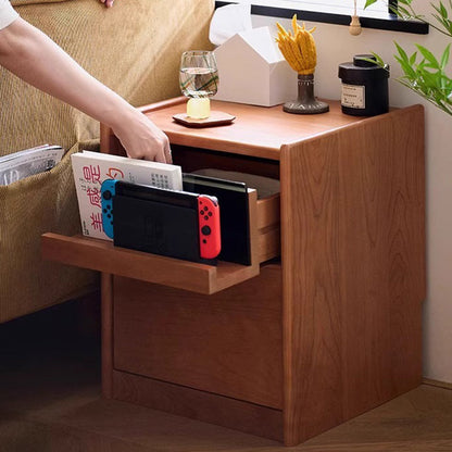 Contemporary Nordic Solid Wood Rectangular Nightstand With 2 Drawers For Bedroom & Living Room