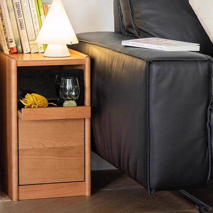Contemporary Nordic Solid Wood Rectangular Nightstand With 2 Drawers For Bedroom & Living Room