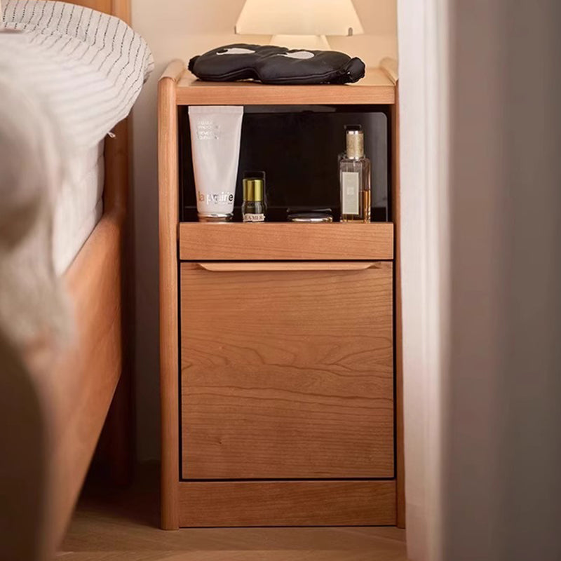 Contemporary Nordic Solid Wood Rectangular Nightstand With 2 Drawers For Bedroom & Living Room