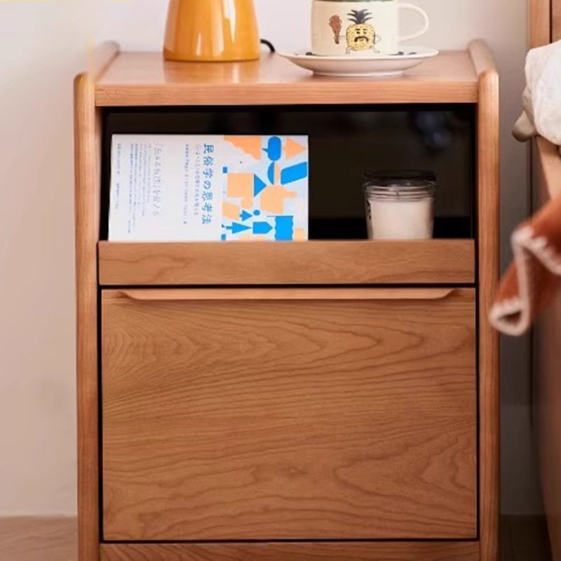 Contemporary Nordic Solid Wood Rectangular Nightstand With 2 Drawers For Bedroom & Living Room