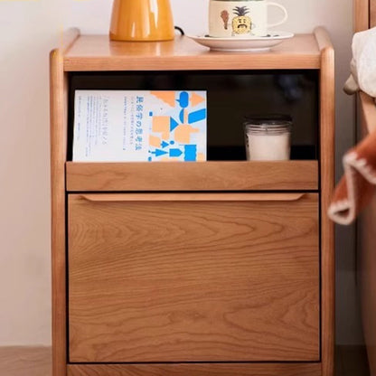 Contemporary Nordic Solid Wood Rectangular Nightstand With 2 Drawers For Bedroom & Living Room