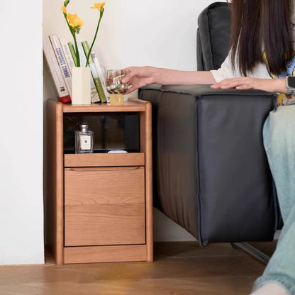 Contemporary Nordic Solid Wood Rectangular Nightstand With 2 Drawers For Bedroom & Living Room
