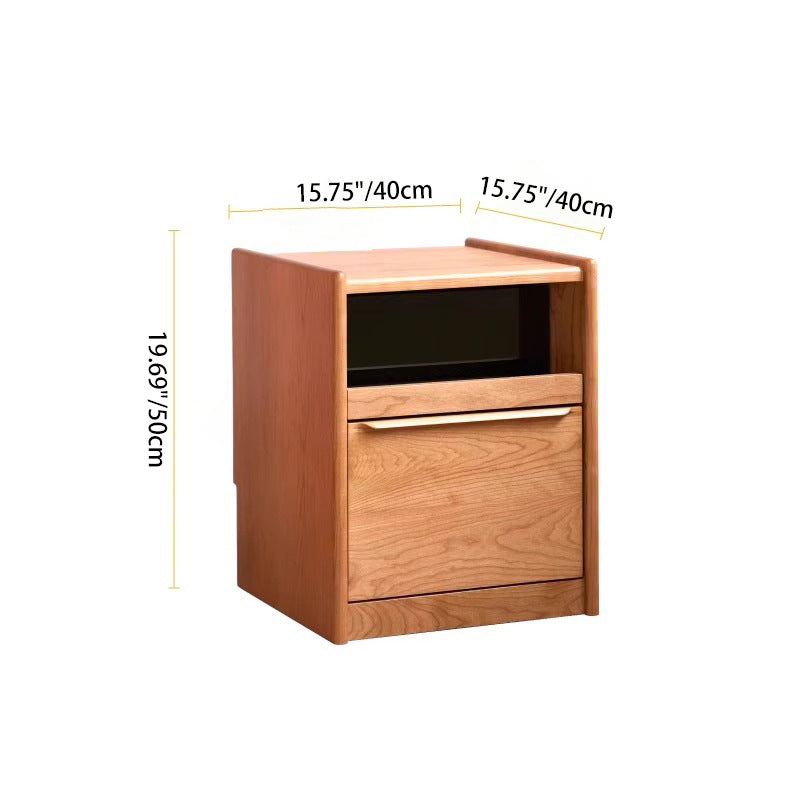 Contemporary Nordic Solid Wood Rectangular Nightstand With 2 Drawers For Bedroom & Living Room