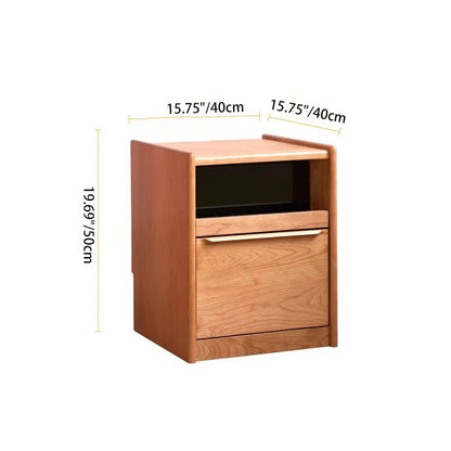 Contemporary Nordic Solid Wood Rectangular Nightstand With 2 Drawers For Bedroom & Living Room