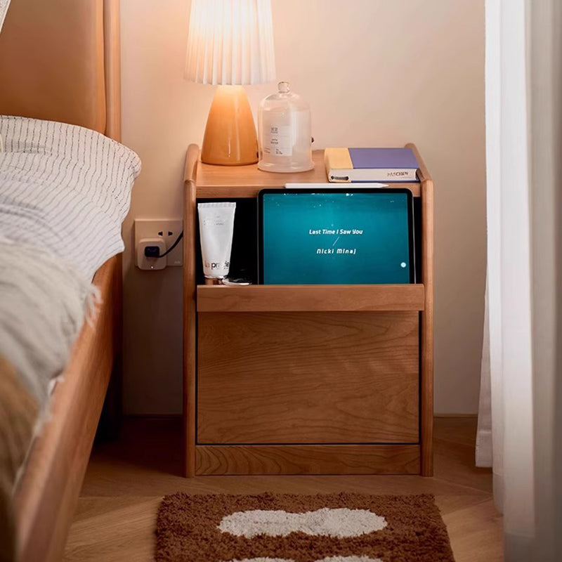 Contemporary Nordic Solid Wood Rectangular Nightstand With 2 Drawers For Bedroom & Living Room