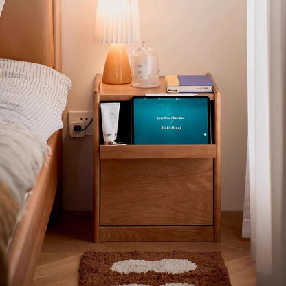 Contemporary Nordic Solid Wood Rectangular Nightstand With 2 Drawers For Bedroom & Living Room