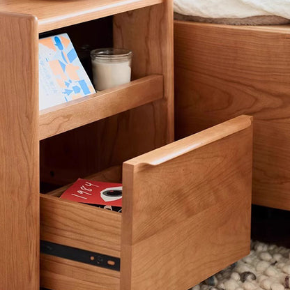 Contemporary Nordic Solid Wood Rectangular Nightstand With 2 Drawers For Bedroom & Living Room