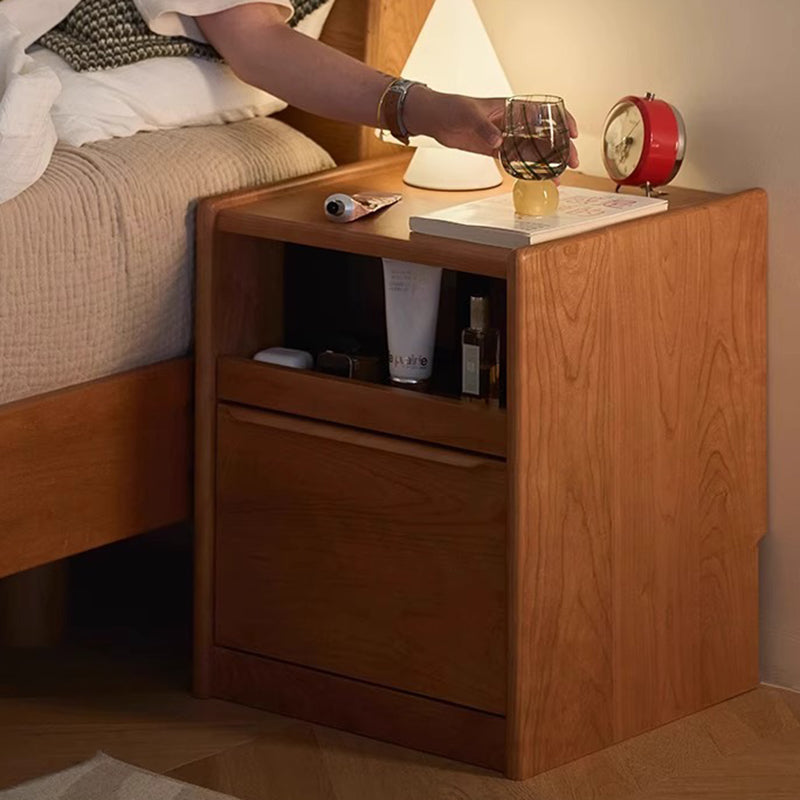 Contemporary Nordic Solid Wood Rectangular Nightstand With 2 Drawers For Bedroom & Living Room