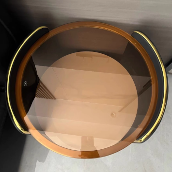 Modern Minimalist Glass, Rock Slab & Wood Round Cylinder Nightstand With 1-Drawer For Bedroom & Living Room