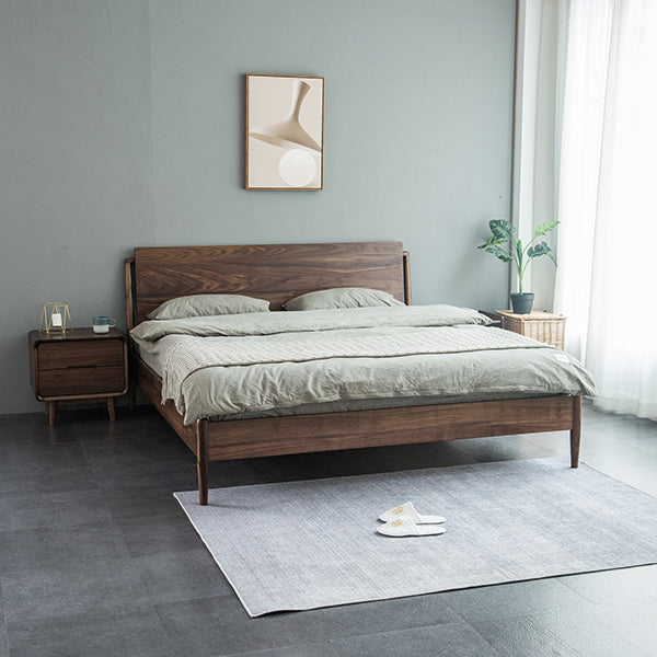 Modern Minimalist Black Walnut Rounded Square Nightstand With 2-Drawers For Bedroom