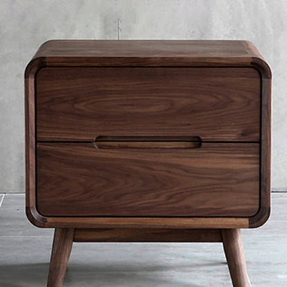 Modern Minimalist Black Walnut Rounded Square Nightstand With 2-Drawers For Bedroom