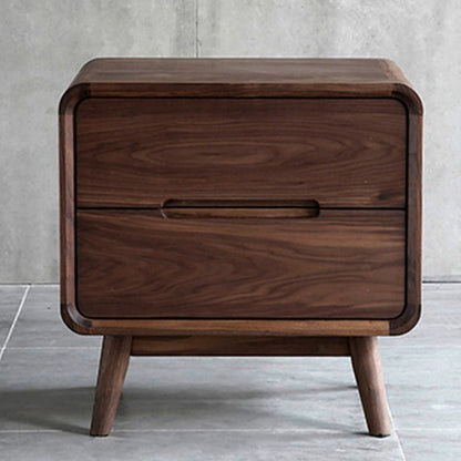 Modern Minimalist Black Walnut Rounded Square Nightstand With 2-Drawers For Bedroom