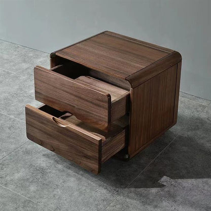 Contemporary Nordic Solid Wood Black Walnut Square Nightstand With 2 Drawers For Bedroom Storage