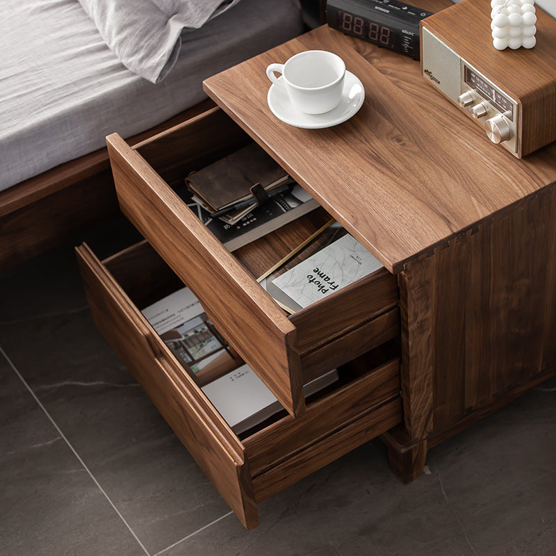 Modern Minimalist Black Walnut Rectangular Nightstand With 2 Drawers For Bedroom