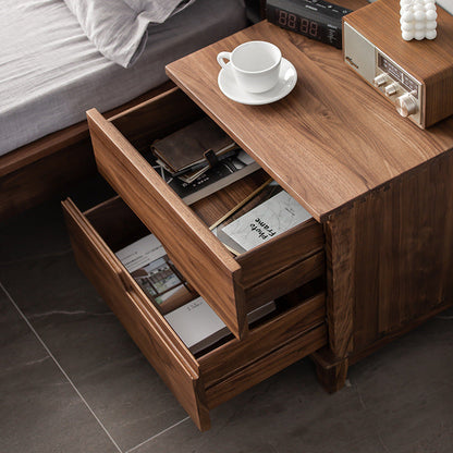 Modern Minimalist Black Walnut Rectangular Nightstand With 2 Drawers For Bedroom
