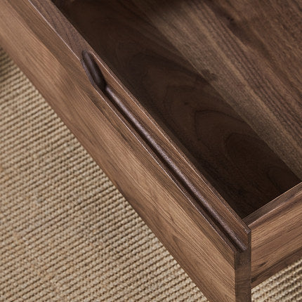 Modern Minimalist Black Walnut Rectangular Nightstand With 2 Drawers For Bedroom