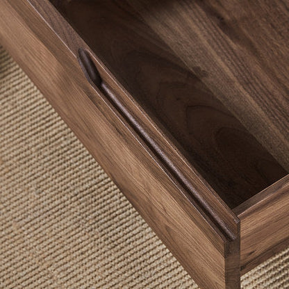 Modern Minimalist Black Walnut Rectangular Nightstand With 2 Drawers For Bedroom