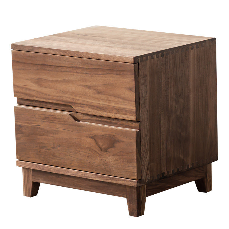 Modern Minimalist Black Walnut Rectangular Nightstand With 2 Drawers For Bedroom