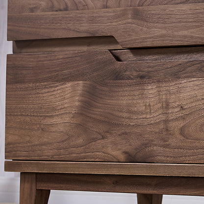 Modern Minimalist Black Walnut Rectangular Nightstand With 2 Drawers For Bedroom