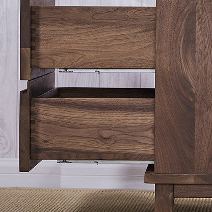 Modern Minimalist Black Walnut Rectangular Nightstand With 2 Drawers For Bedroom