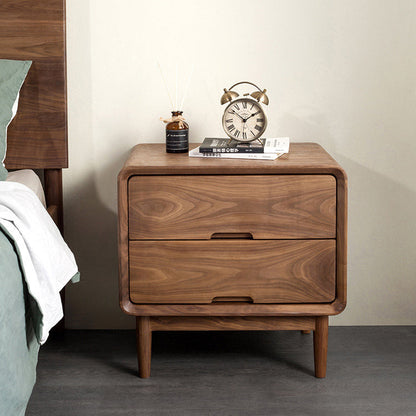 Traditional Japanese Black Walnut Square Nightstand With 2 Drawers For Bedroom
