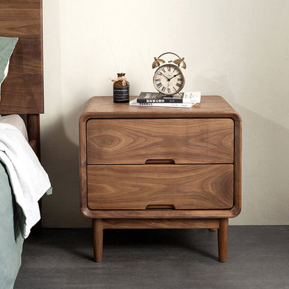 Traditional Japanese Black Walnut Square Nightstand With 2 Drawers For Bedroom