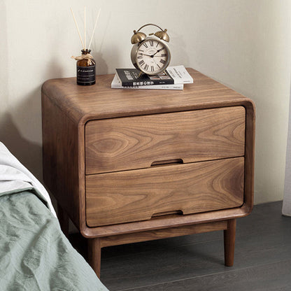 Traditional Japanese Black Walnut Square Nightstand With 2 Drawers For Bedroom