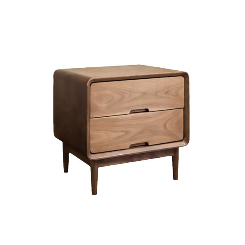 Traditional Japanese Black Walnut Square Nightstand With 2 Drawers For Bedroom
