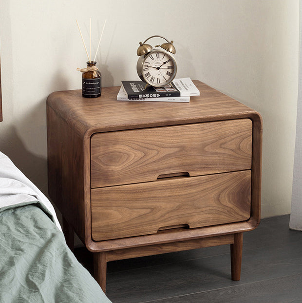 Traditional Japanese Black Walnut Square Nightstand With 2 Drawers For Bedroom