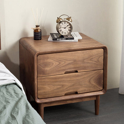 Traditional Japanese Black Walnut Square Nightstand With 2 Drawers For Bedroom