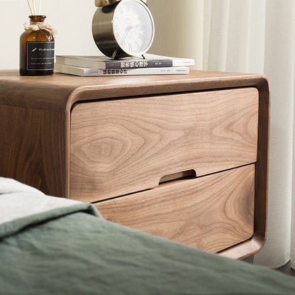 Traditional Japanese Black Walnut Square Nightstand With 2 Drawers For Bedroom