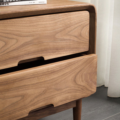 Traditional Japanese Black Walnut Square Nightstand With 2 Drawers For Bedroom