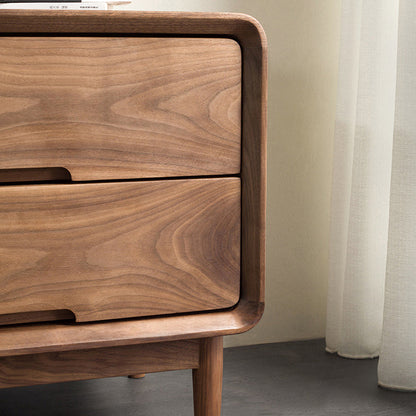 Traditional Japanese Black Walnut Square Nightstand With 2 Drawers For Bedroom