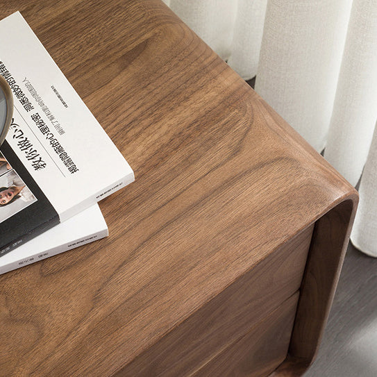 Traditional Japanese Black Walnut Square Nightstand With 2 Drawers For Bedroom