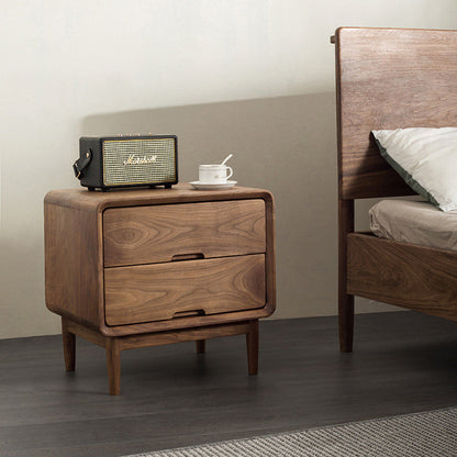 Traditional Japanese Black Walnut Square Nightstand With 2 Drawers For Bedroom