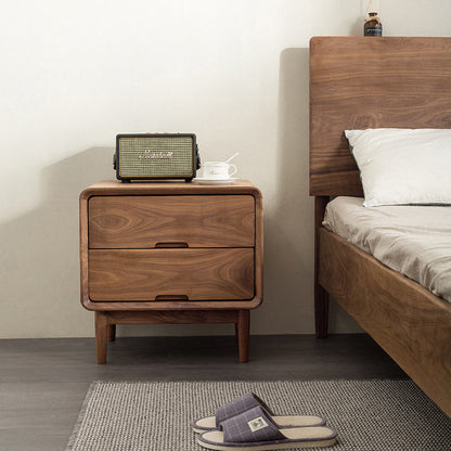 Traditional Japanese Black Walnut Square Nightstand With 2 Drawers For Bedroom