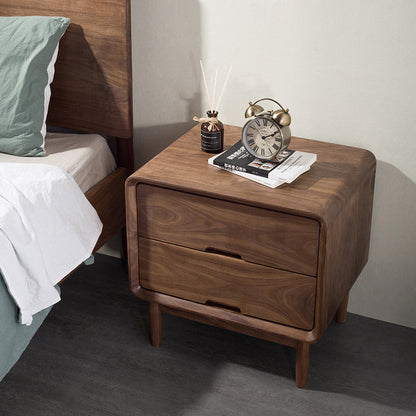 Traditional Japanese Black Walnut Square Nightstand With 2 Drawers For Bedroom