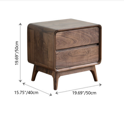 Modern Minimalist Black Walnut Rounded Square Nightstand With 2 Drawers For Bedroom
