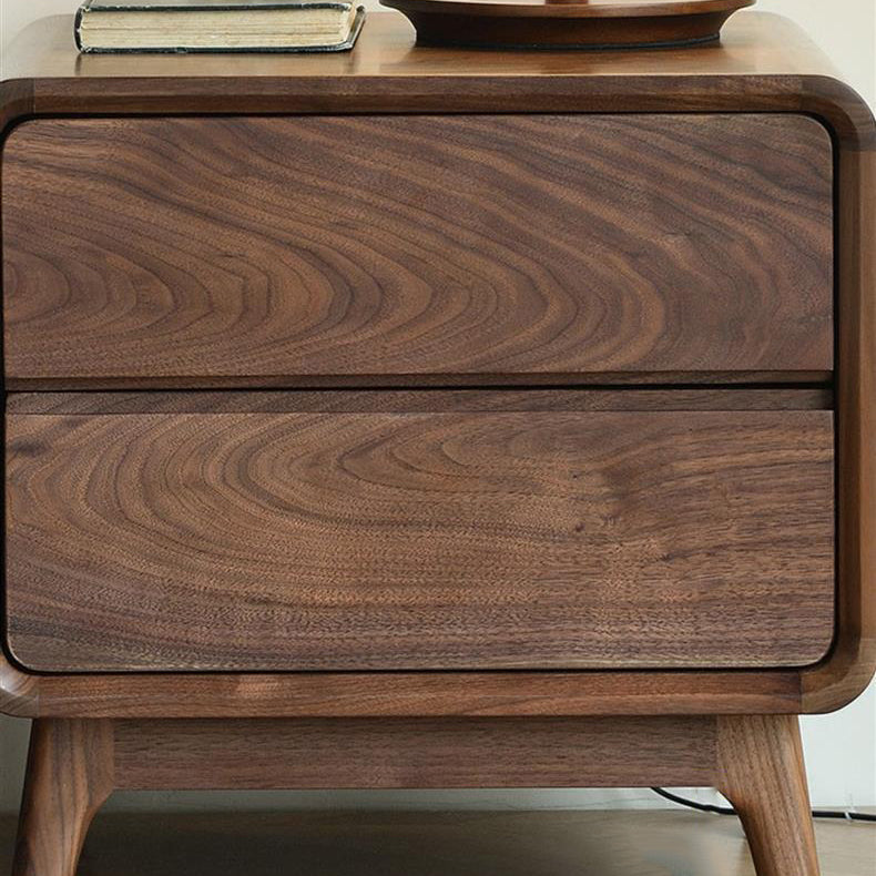 Modern Minimalist Black Walnut Rounded Square Nightstand With 2 Drawers For Bedroom