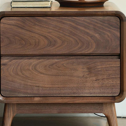 Modern Minimalist Black Walnut Rounded Square Nightstand With 2 Drawers For Bedroom