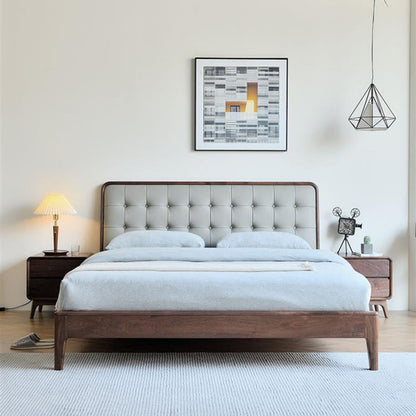 Modern Minimalist Black Walnut Rounded Square Nightstand With 2 Drawers For Bedroom