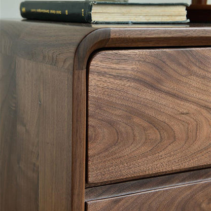 Modern Minimalist Black Walnut Rounded Square Nightstand With 2 Drawers For Bedroom