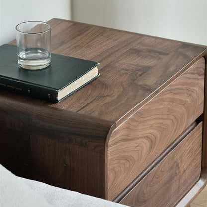 Modern Minimalist Black Walnut Rounded Square Nightstand With 2 Drawers For Bedroom