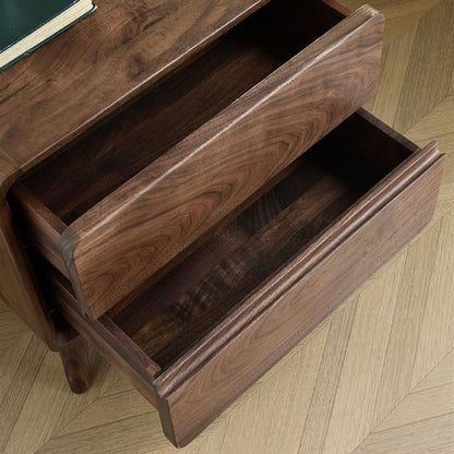 Modern Minimalist Black Walnut Rounded Square Nightstand With 2 Drawers For Bedroom